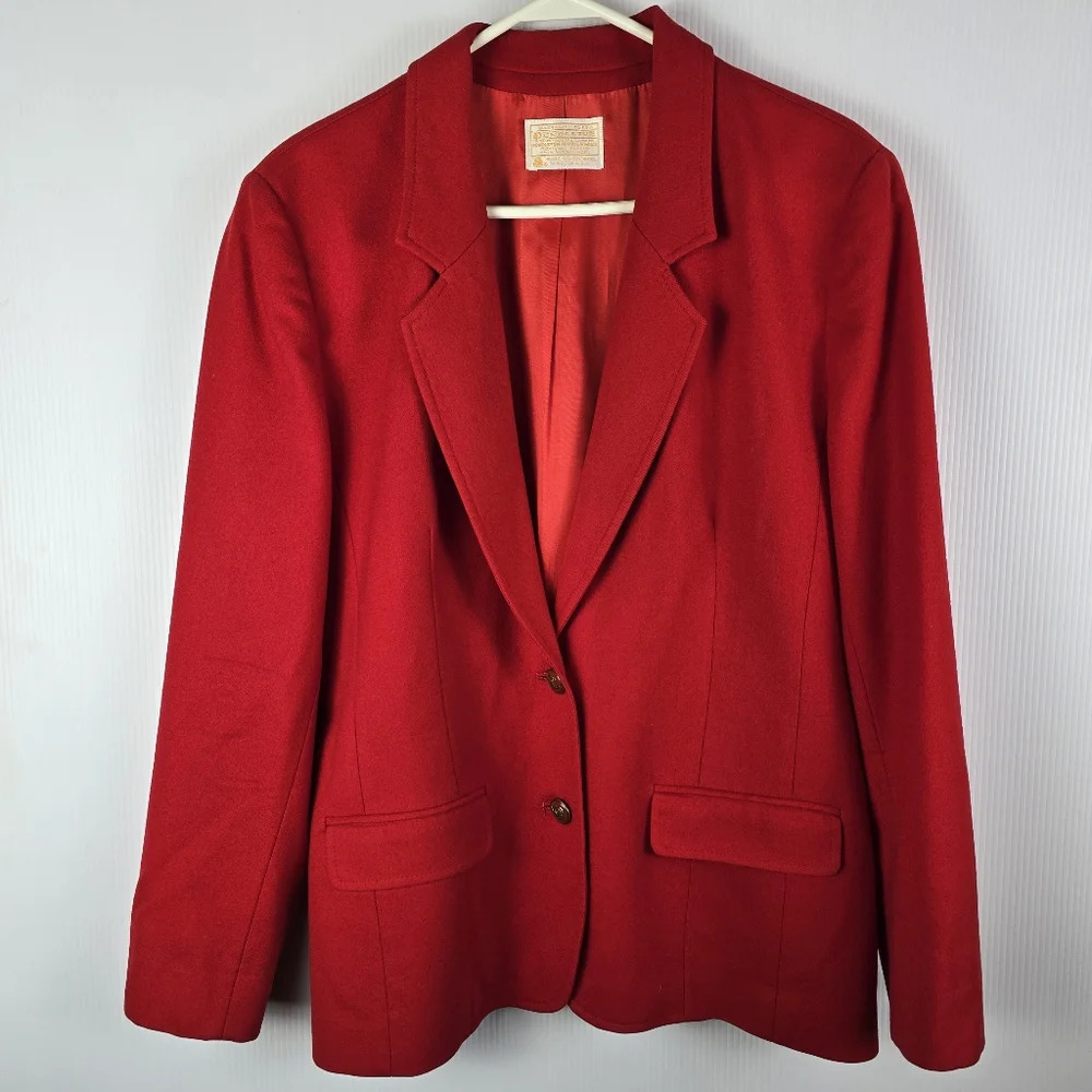 Pendleton Vintage 100% Virgin Wool Red Blazer Gold Buttons Office Classic Size14